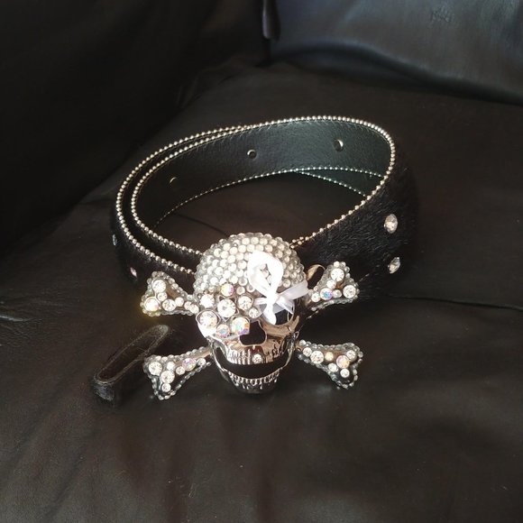 Pirate skull belt with crystal insets - slay the Halloween costume contest!